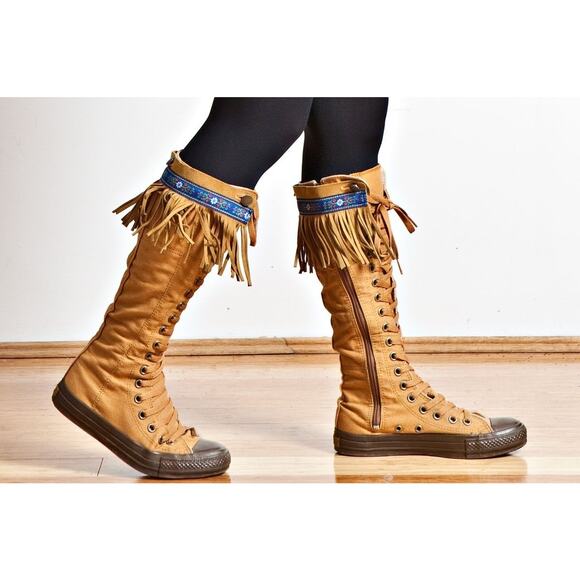 Converse Japan 2009 XXHI Fringe Knee High Canvas Sneaker Boot RARE Womens 7.5 - Picture 3 of 15